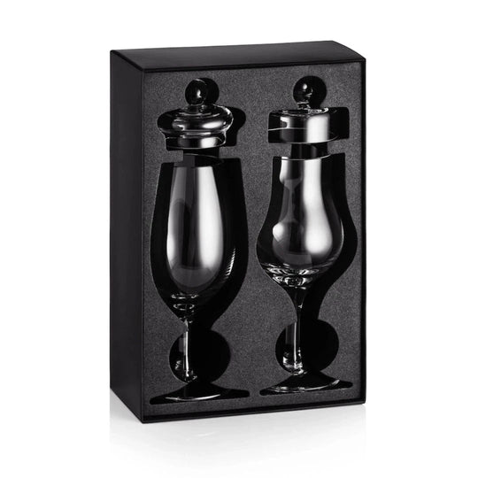 Amber Tasting Box – 2 Hand - Blown Whisky Glasses with Lids – Amber Glass - Mood4whisky