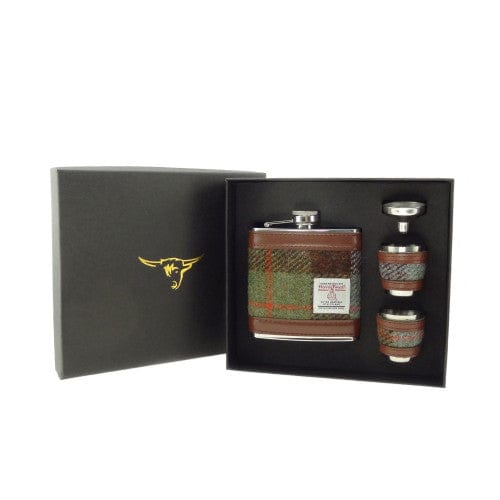 Glen Appin – Hip Flask Set – Harris Tweed – MacLeod Tartan - Mood4whisky