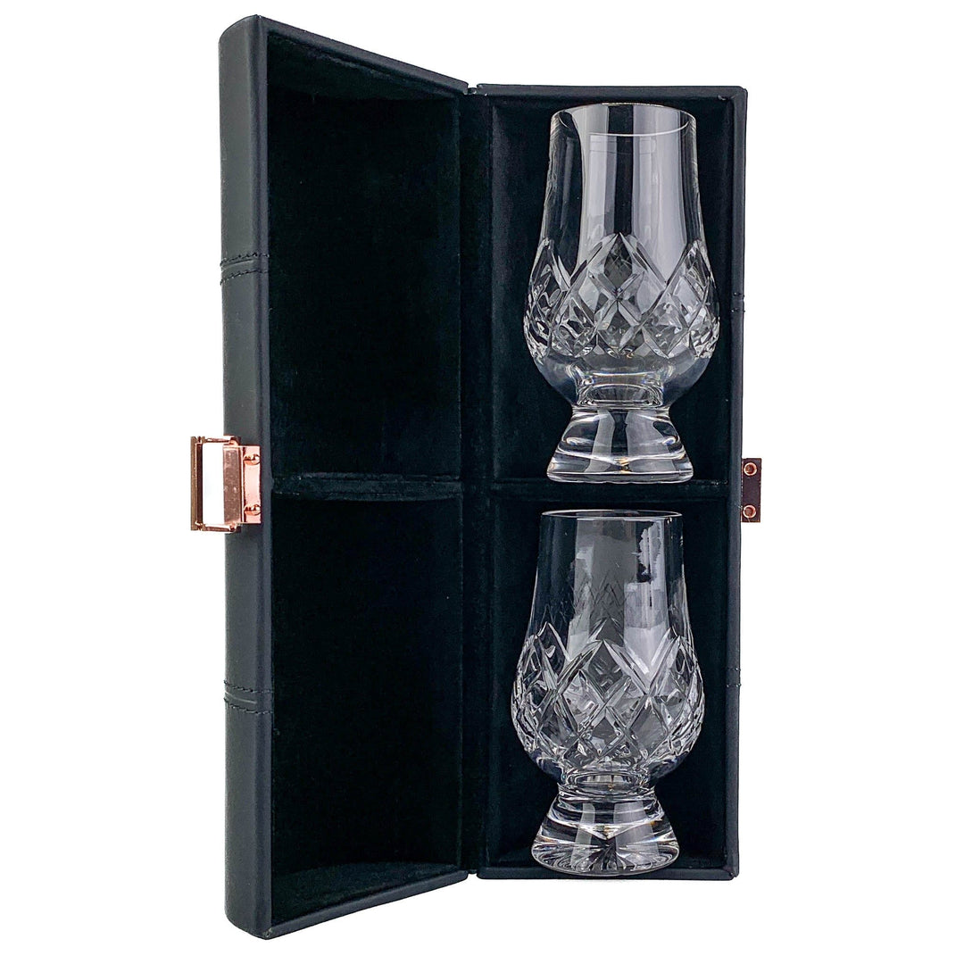 Glencairn – Leather Travel Set – Cut Crystal Glasses – Set of 2 - Mood4whisky