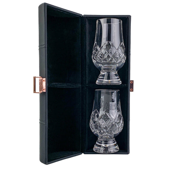 Glencairn – Leather Travel Set – Cut Crystal Glasses – Set of 2 - Mood4whisky
