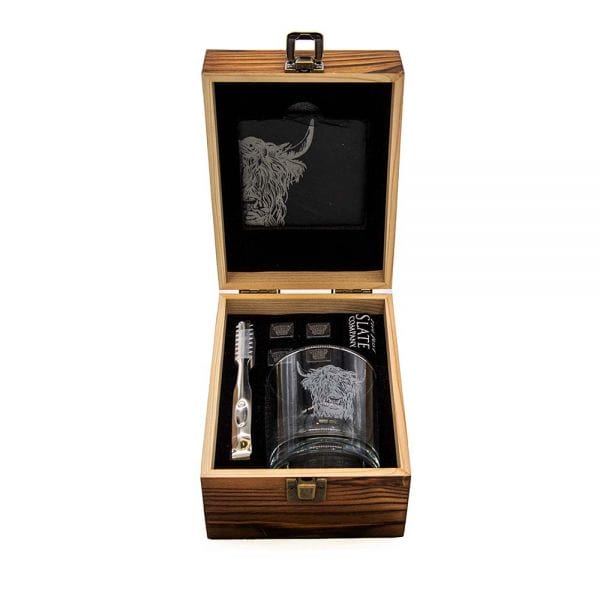 Just Slate Company – Whisky Tasting Gift Set – Engraved Highland Cow – Set of 2 - Mood4whisky