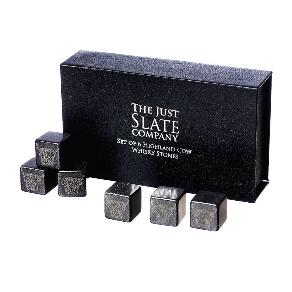 Just Slate – Whisky Stones – Engraved Highland Cow – Gift Set - Mood4whisky