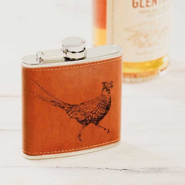 Selbrae House – Hip Flask – Leather – Pheasant Design – 177 ml - Mood4whisky