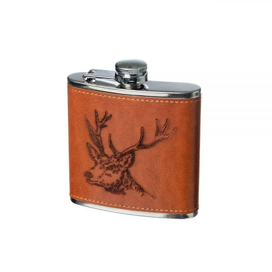 Selbrae House – Hip Flask – Leather – Stag Design – 177 ml - Mood4whisky